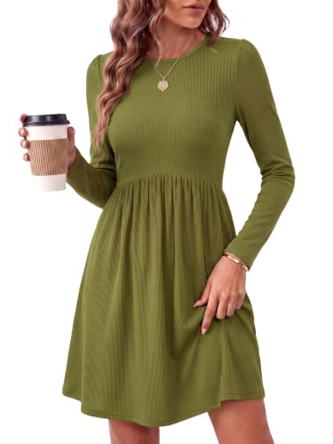 Wenrine Womens Long Sleeve Mini Dresses Ribbed Knit Fall Sweater Dress | Amazon (US)