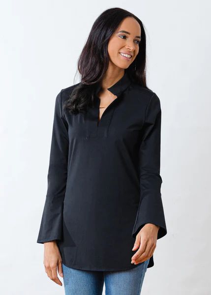 India Bell Sleeve Tunic in Jersey (Black) | Dudley Stephens
