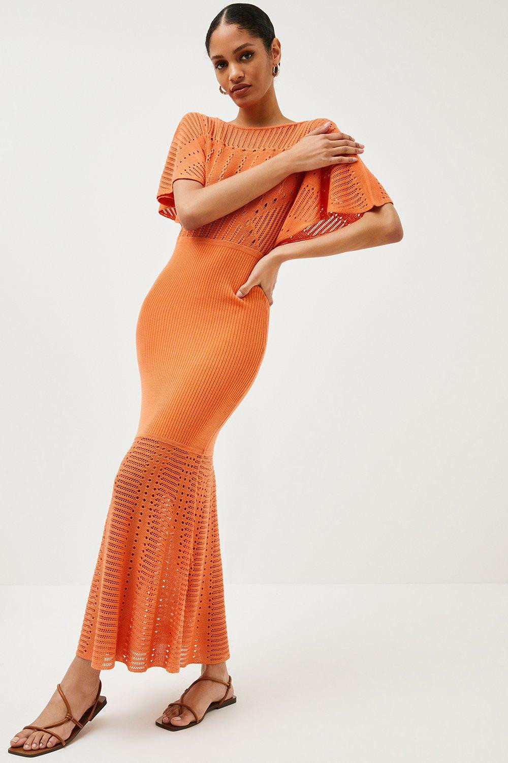 Crochet Knit Cross Back Detail Midi Dress | Karen Millen UK & IE