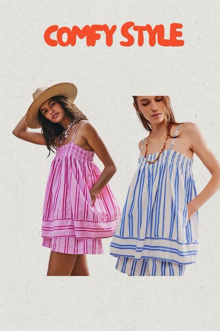 My favorite striped boxer shorts from Free People now have a Cami tank top that matches them. I know the shorts have sold out a lot of sizes and I’m sure the top will too. This is just another really cute. Look that’s easy to do.