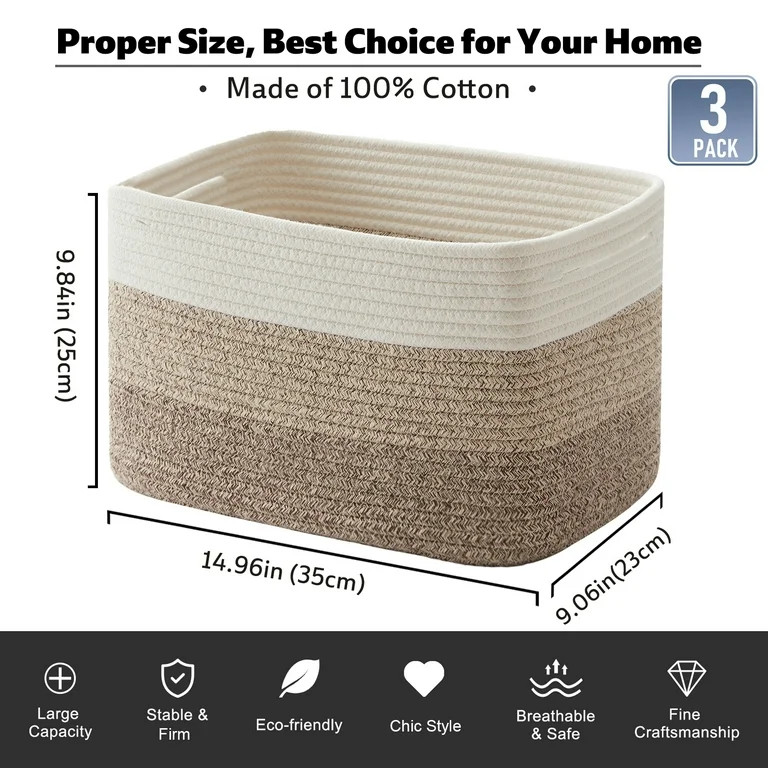 CHERISHGARD Storage Basket, Laundry Basket 3 Pieces, Woven Baskets for Storage for Toys, Towel | Walmart (US)