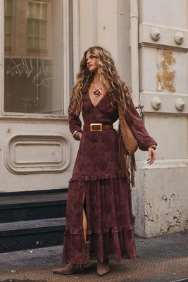 Raindance Mulberry Paisley Long Sleeved Maxi Dress S | 12th Tribe