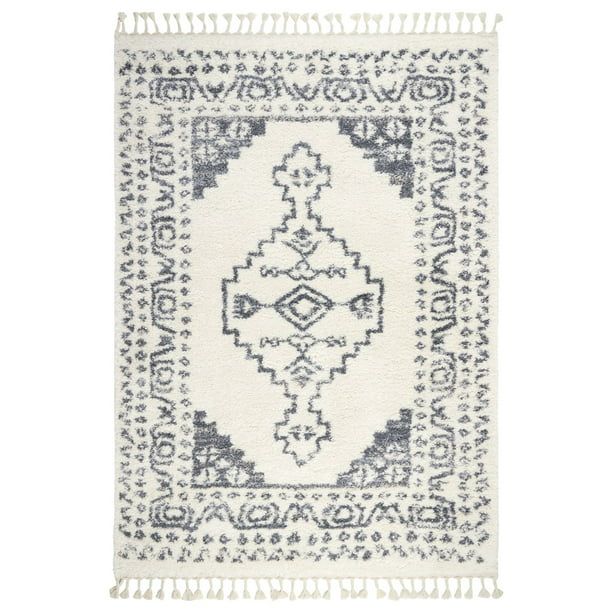 Wanda June Home Persian Shag with Fringe Area Rug, Blue/Ivory, 5'2" x 7'2" by Miranda Lambert | Walmart (US)