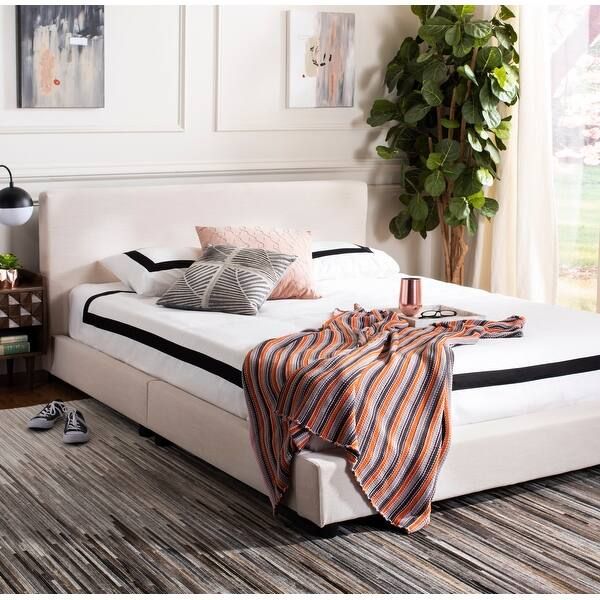 SAFAVIEH Linen Upholstered Full Carter Platform Bed | Bed Bath & Beyond