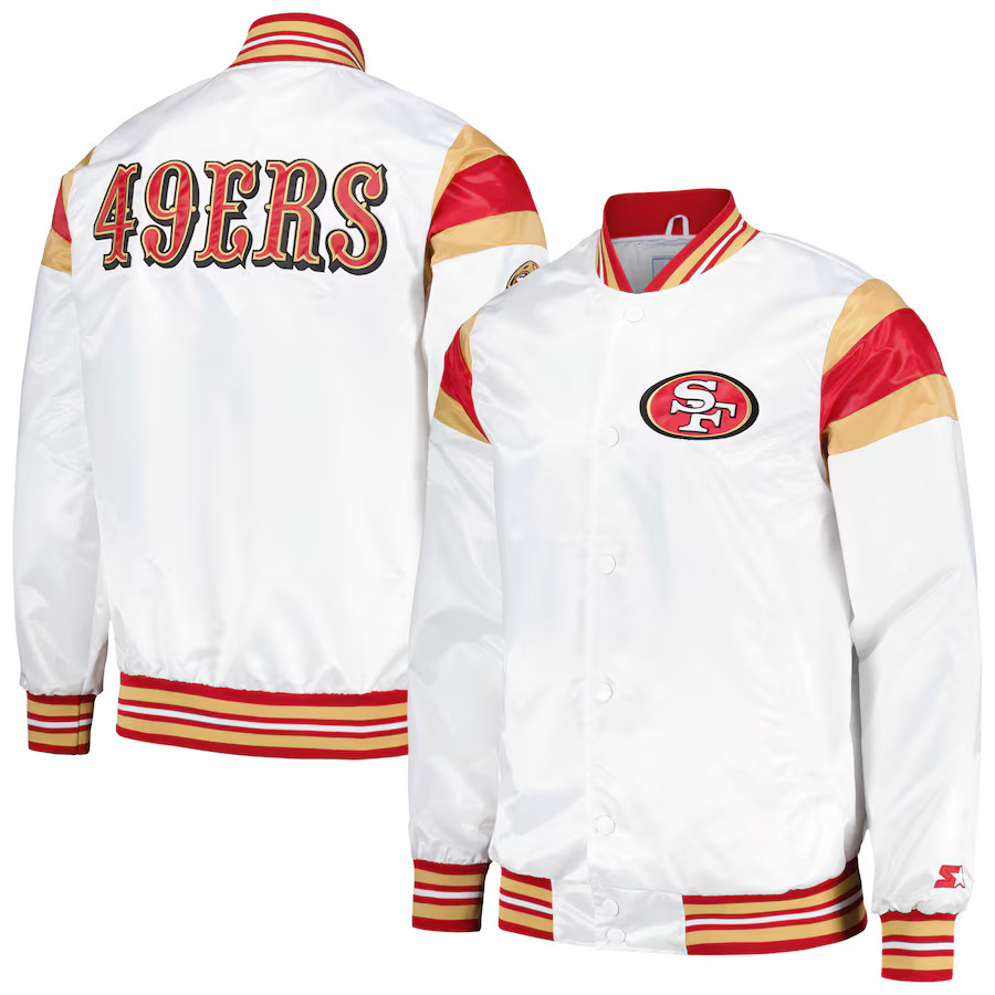 San Francisco 49ers Starter Satin Full-Snap Varsity Jacket - White | Fanatics