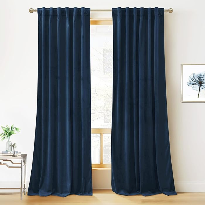 RYB Home Blue Velvet Curtains 90 inches - Blackout Curtains for Living Room, Thermal Insulated No... | Amazon (US)