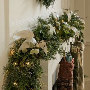 Pre-Lit Faux Juniper Lit Garland | West Elm (US)