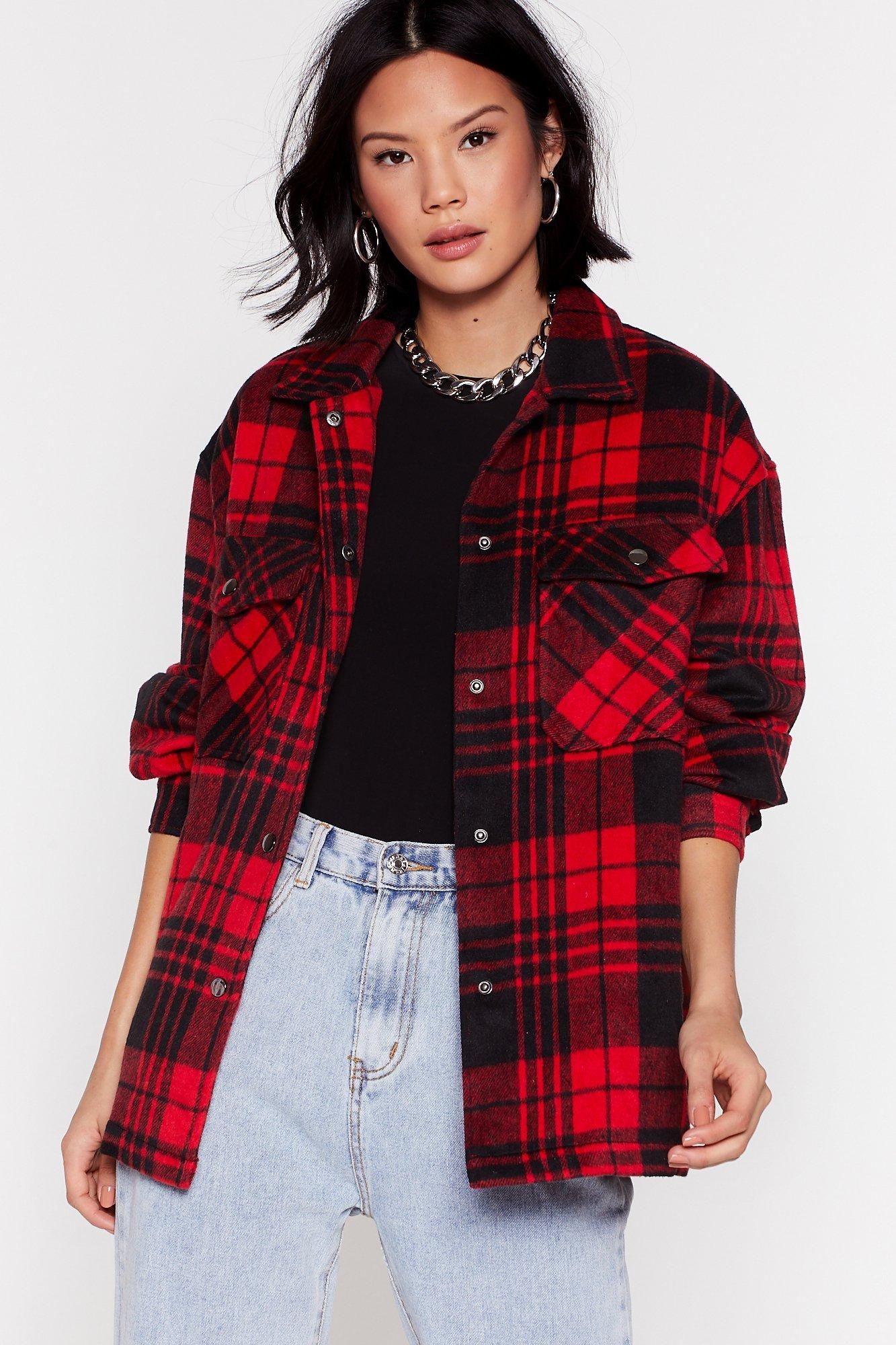 Womens Check Out the Facts Relaxed Shirt Jacket - Red | NastyGal (US & CA)