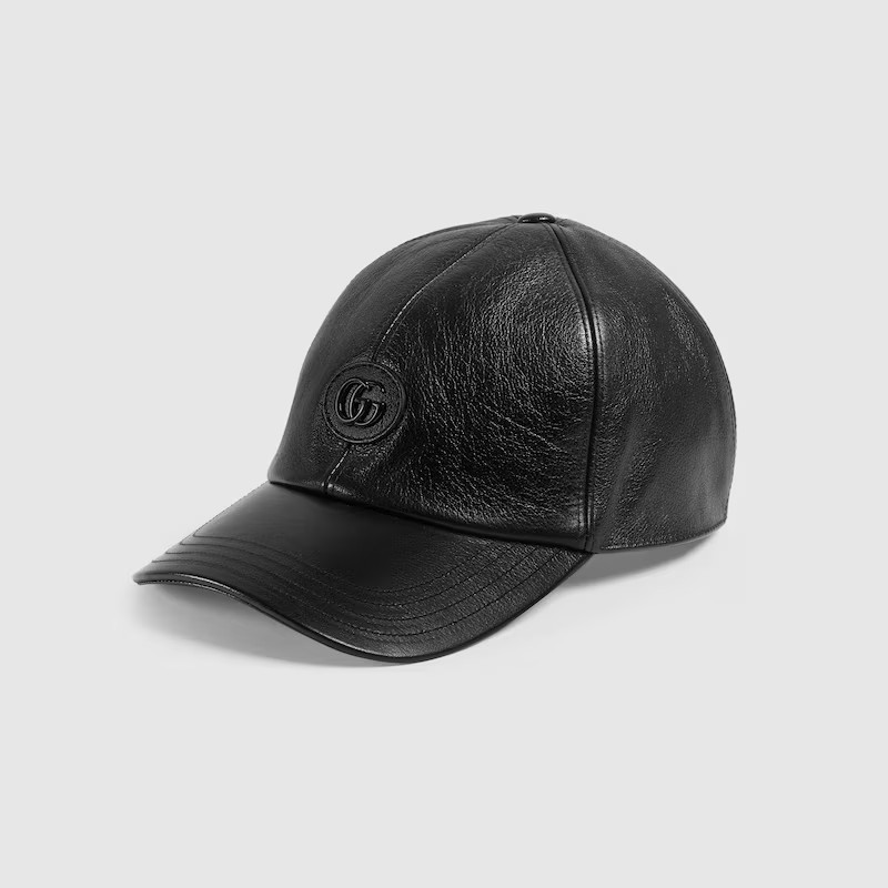 GUCCI Leather Baseball Hat With Double G, Size XL, Black | Gucci (US)
