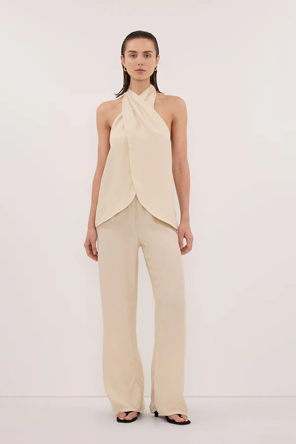 ADDIE STRAW CUPRO HALTER TOP | DISSH
