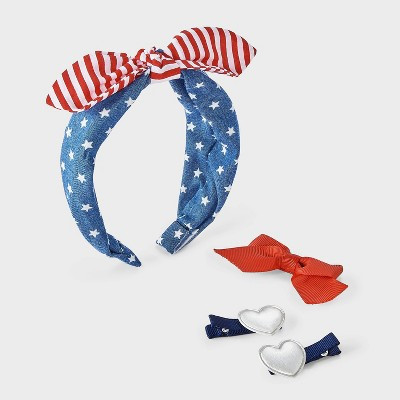 Toddler Girls' Americana 4pk Stars & Striped Headband Clip Set - Cat & Jack™ Red/White/Blue | Target