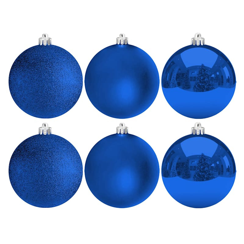 6-Count Navy Mix Shatterproof Ornaments, 3.9" | At Home
