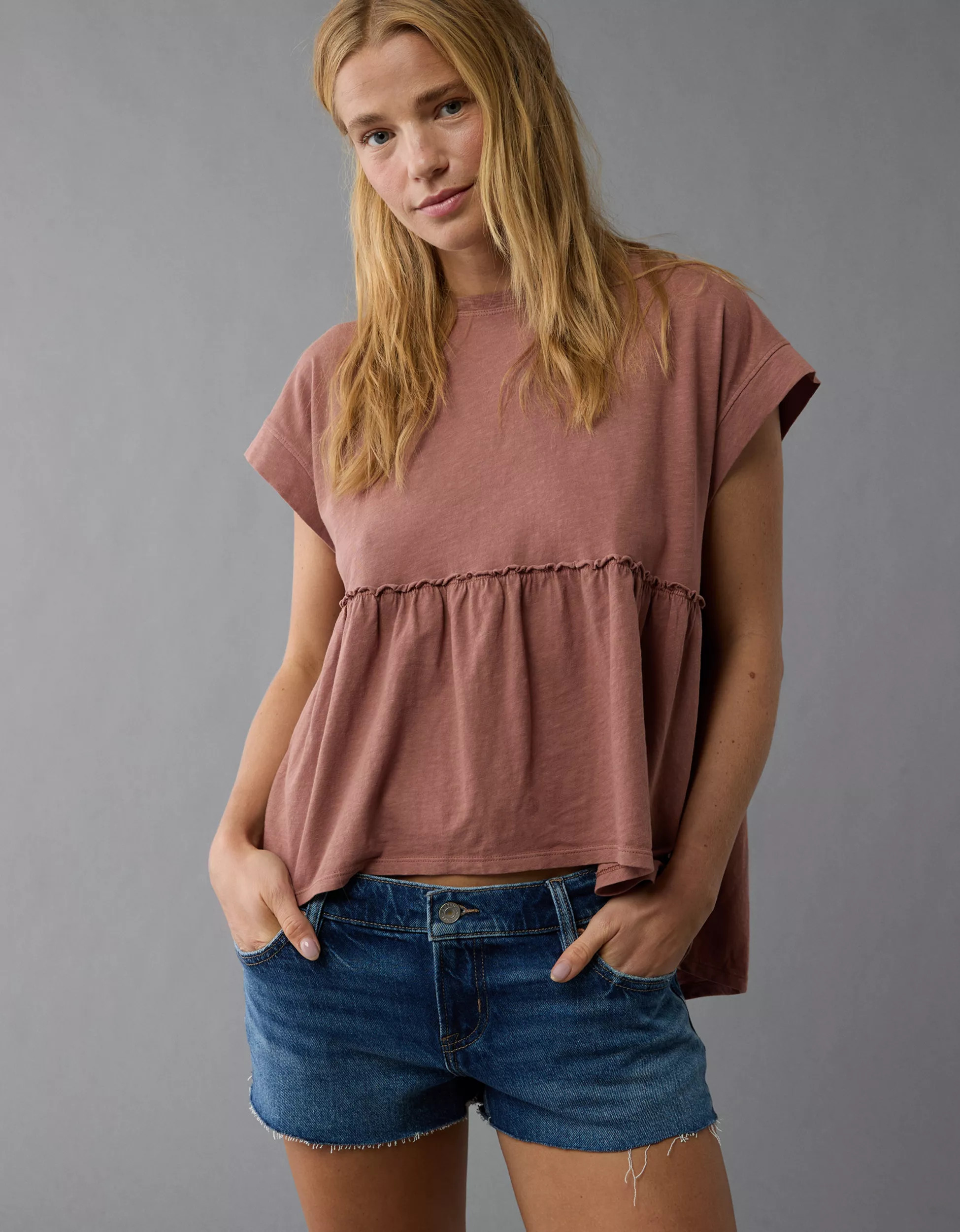 AE Sunchaser Knit Babydoll Swing T-Shirt | American Eagle Outfitters (US & CA)