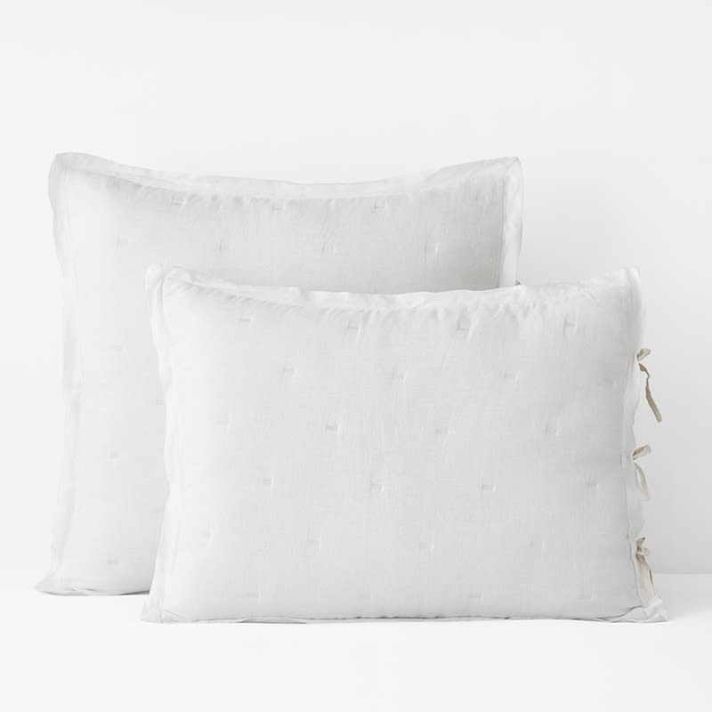 Reversible Premium Breathable Relaxed Linen Quilted Sham - White/Parchment, Standard | The Company Store