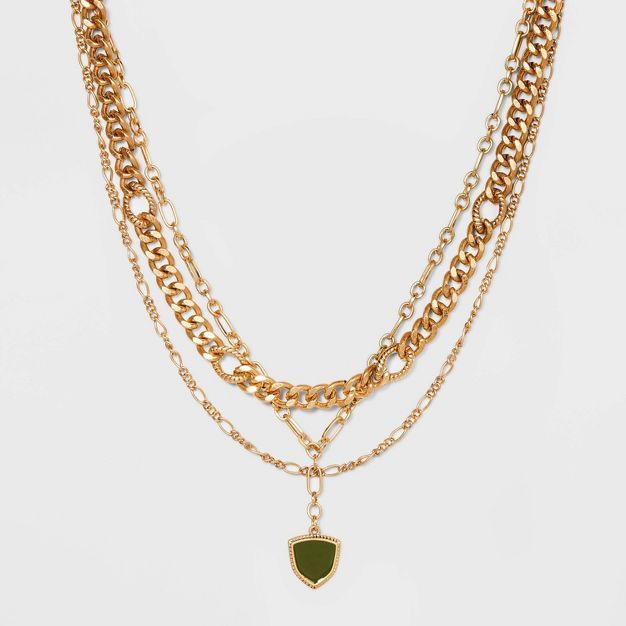 Mixed Chain Shield Medallion Layered Necklace - Universal Thread™ Green | Target