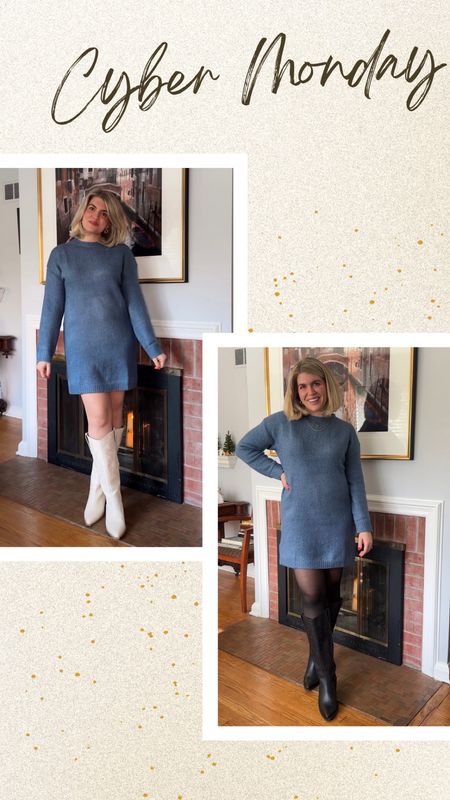 Everything I’m wearing is on sale today for Cyber Monday! 

Sweater dress 
Tights 
Black cowboy boots 
White cowboy boots 

#LTKCyberWeek #LTKGiftGuide #LTKSeasonal