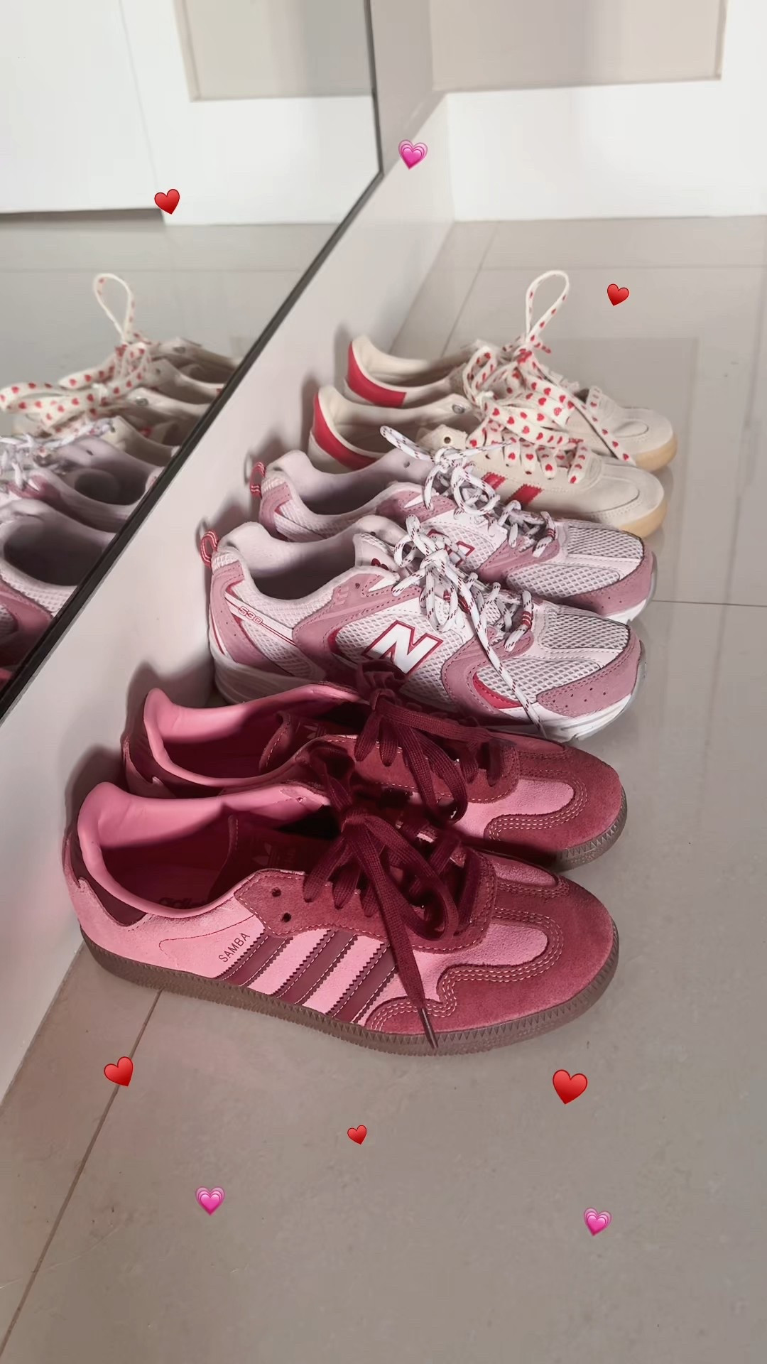 Adidas samba, adidas spezial, new balance 530

Valentines sneakers 
Red and pink shoes 
Burgundy shoes 
New sneaker releases 
Trending shoes 
Girly sneakers 

#LTKootd #LTKSeasonal #LTKSaleAlert