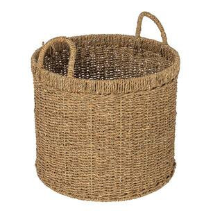 Natural Round Seagrass Decorative Basket with Handles | The Home Depot
