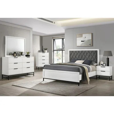 5 Piece Upholstered Bedroom Set In White And Black | Wayfair North America