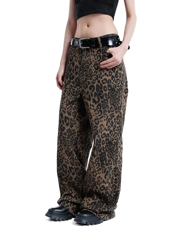 Aelfric Eden Jeans for Women High Waist Leopard Print Jeans Cheetah Pants Straight Leg Unisex Siz... | Amazon (US)