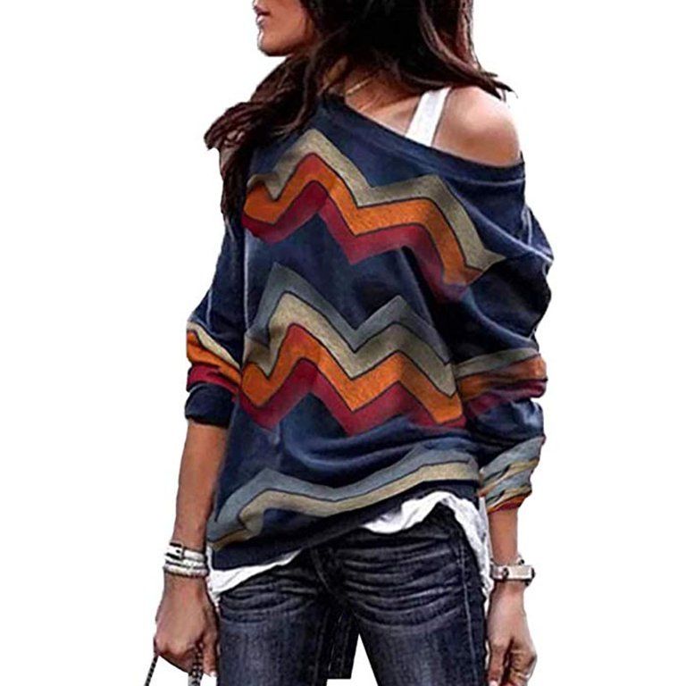 Women's Zig Zag Sweater Long Sleeve Chevron Pattern Knitted Shirts Tops | Walmart (US)