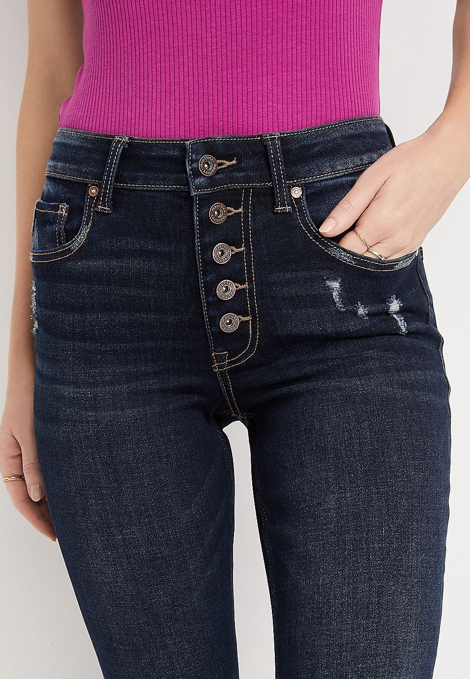 edgely™ Flare High Rise Button Fly Ripped Jean | Maurices