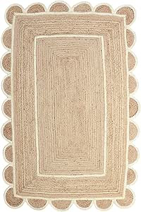 Weaving Village Scalloped Natural Jute Area Rug, Natural Base Off White Trim, 6x9 | Amazon (US)