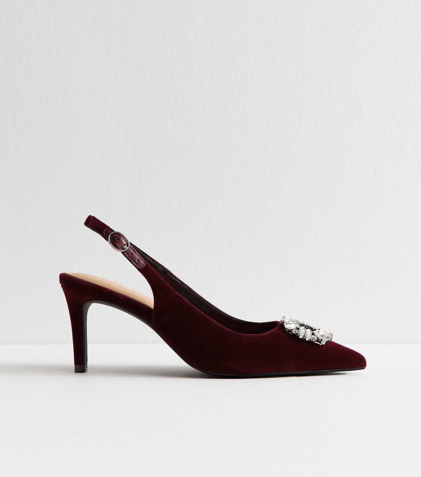 Burgundy Velvet Slingback Diamante Court Shoes | New Look | New Look (UK)