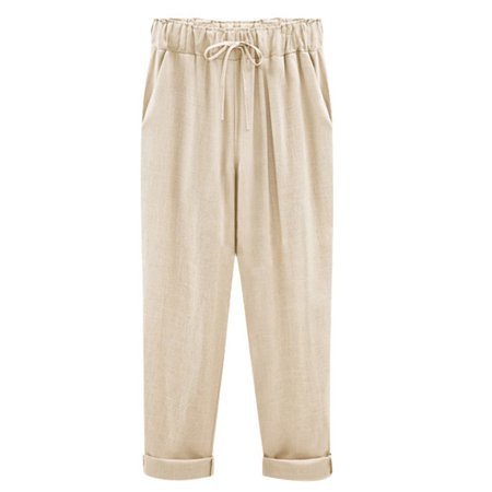 Besufy Women Harem Pants Solid Color Cotton Linen Cropped Trousers Loose Drawstring Harem Pants | Walmart (US)