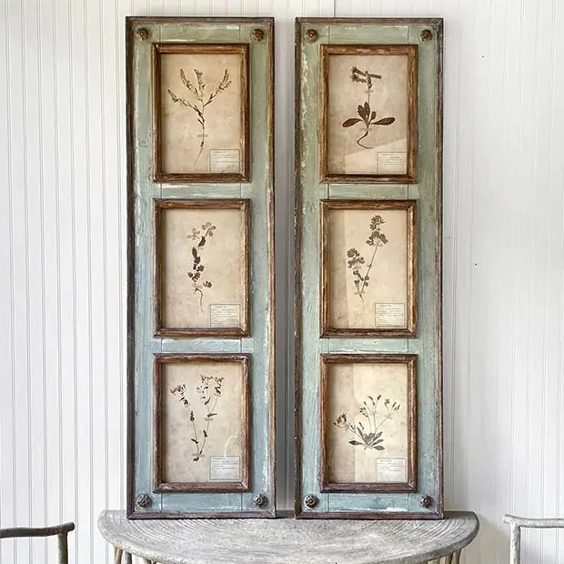 Framed Botanical Print Wall Panel Decor Set of 2 | Antique Farm House