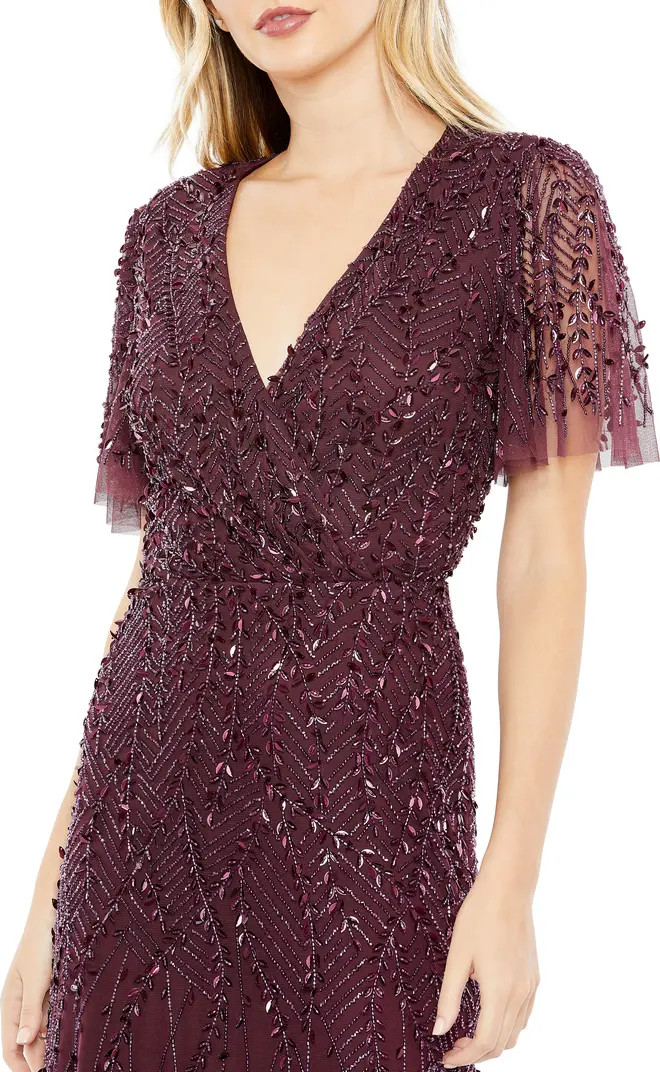 Beaded Leaves Butterfly Sleeve Gown | Nordstrom