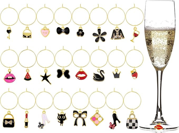 Junkin 24 Pcs Wine Glass Charms Markers Tags for Stem Glasses Drink Markers Wine Charm Ring Ident... | Amazon (US)