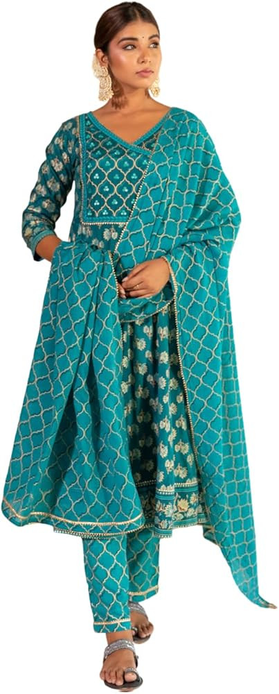 TARA C TARA 3Pc Gathered Kurta With Pant & Doriya Dupatta, Indian Embroidered/Solid/Printed Dresses  | Amazon (US)
