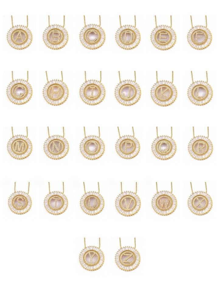 1pc Letter Detail Cubic Zirconia Round Charm Necklace | SHEIN