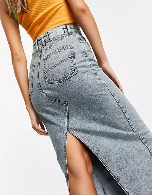 COLLUSION maxi denim skirt in light wash blue | ASOS (Global)