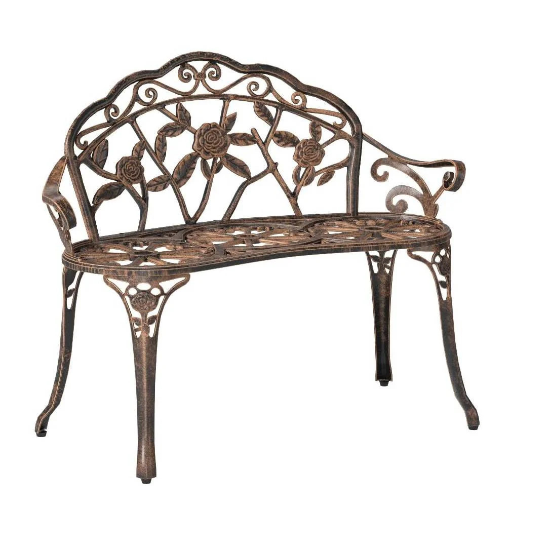Outdoor Patio Garden Bench with Backrest in Antique Bronze Metal Finish | Shop Simon