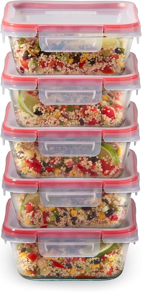 Pyrex Freshlock 5-Pack (4-Cup) Glass Food Storage Containers Set, Airtight & Leakproof Locking Li... | Amazon (US)