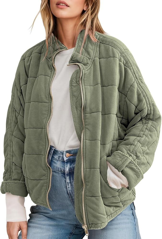 SAUKOLE Womens Winter Dolman Long Sleeve Full-Zip Quilted Jacket Coat Warm Outerwear | Amazon (US)