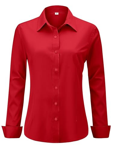 hearain Red Dress Shirt Women Womens Shirts for Button Down Long Sleeve Dressy Tops Women's Blouses Business Casual Work Formal Red Size L | Amazon (US)