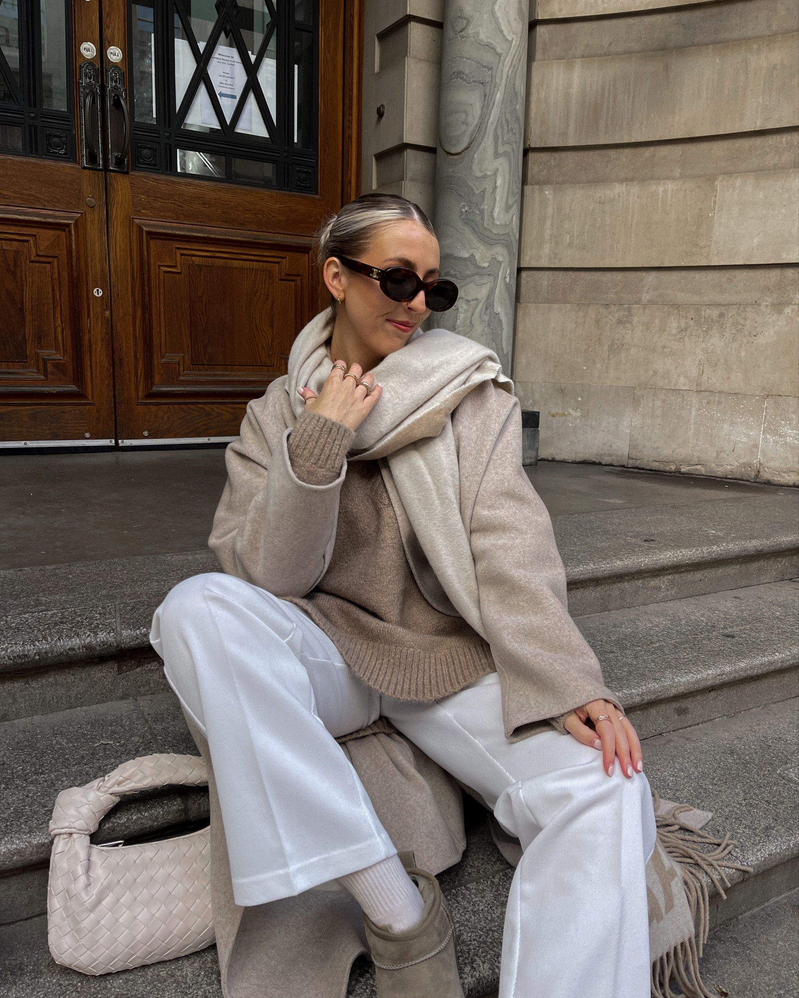 Winter fashion, cozy style, winter essentials, layered winter look, wool coats, white trousers, GANNI scarf, mini UGGs

#LTKwinter #LTKuk #LTKstyletip