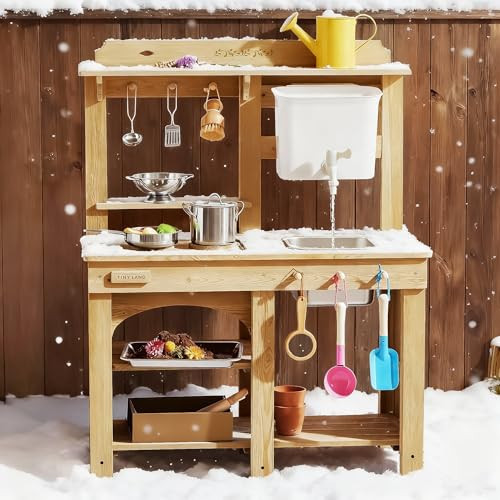 Tiny Land Outdoor Mud Kitchen for Kids, Wooden Play Kitchen with Water Tank, Water & Cooking Play, Sensory Fun, Weather-Resistant with Storage, Ideal for Toddlers Ages 3+ | Amazon (US)