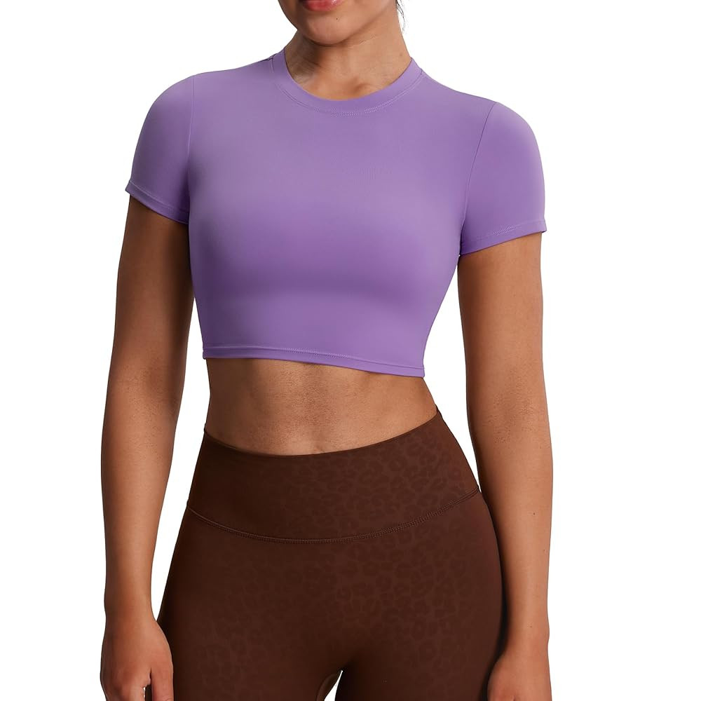 Aoxjox Short Sleeve Crop Tops for Women Classic Longline Baby Tee Workout T Shirt Top | Amazon (US)