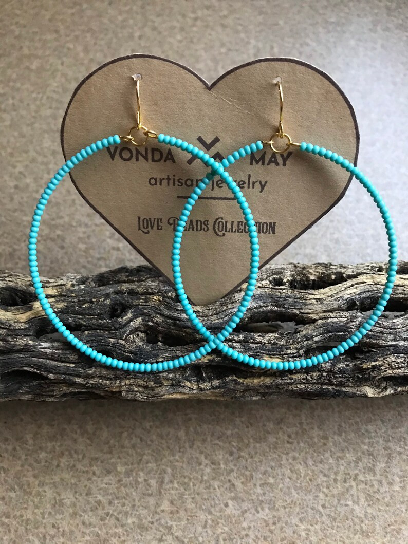 Turquoise green beaded hoop earrings, turquoise hoop earrings,large turquoise hoop earrings,daint... | Etsy (US)