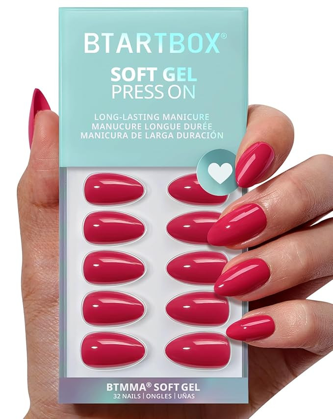 BTArtbox Press On Nails Almond - Raspberry Red Short Press On Nails with Glue for Women, Opaque S... | Amazon (US)