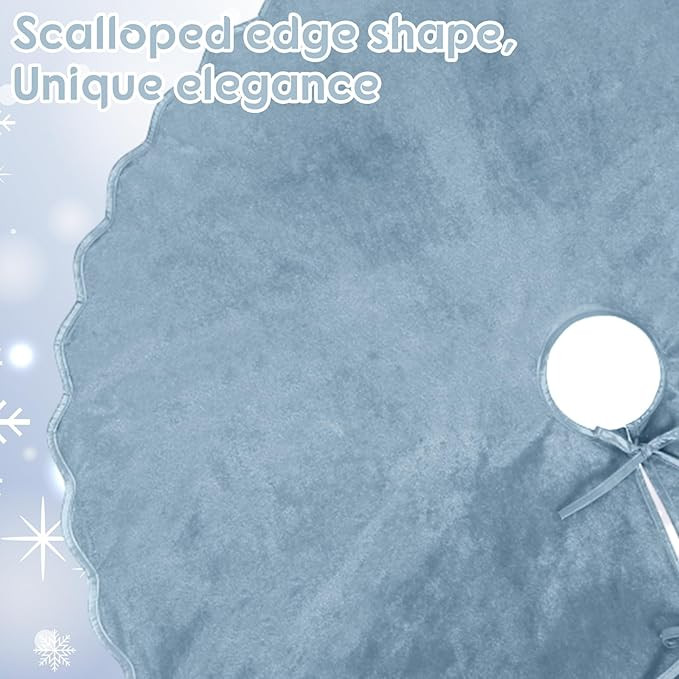 Gray Blue Christmas Tree Skirt 48 Inches Neutral Velvet Christmas Tree Skirts Modern Scalloped Ed... | Amazon (US)