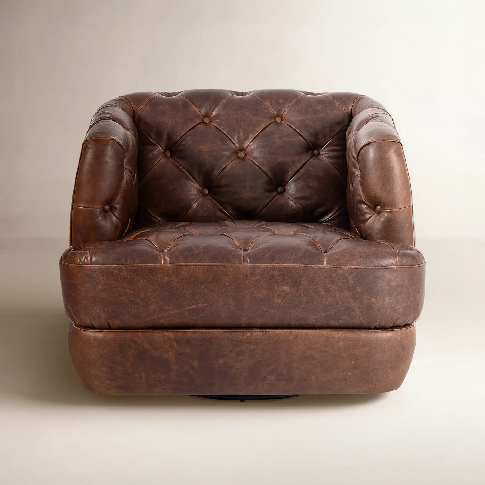 Jamaris 37.5'' Wide Tufted Genuine Leather Top Grain Leather Swivel Barrel Chair | Birch Lane