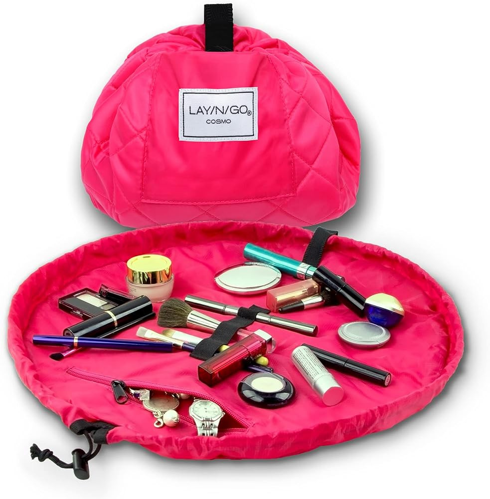 Lay-n-Go Cosmo Layflat Drawstring Cosmetic & Makeup Bag Organizer w/Zipper Pocket, Brush Loops & ... | Amazon (US)