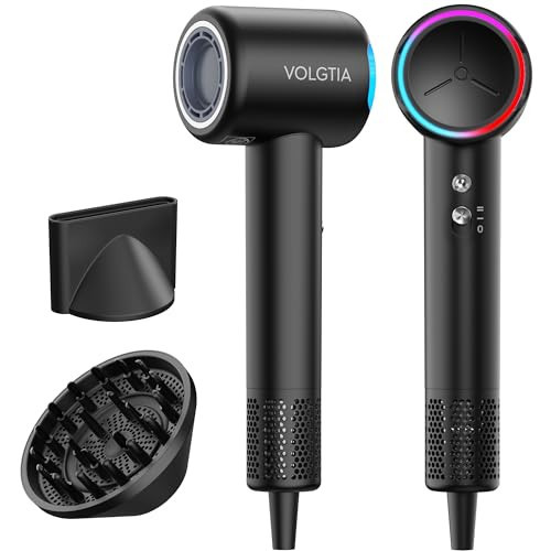 VOLGTIA Hair Dryer Blow Dryer with Diffuser for Curly Hair, 110000 RPM Professional High Speed Ionic Hairdryer for Frizz Control, Ultra-Fast Drying, 6.5 ft ALCI Cord, Low Noise, Magnetic Attachments | Amazon (US)