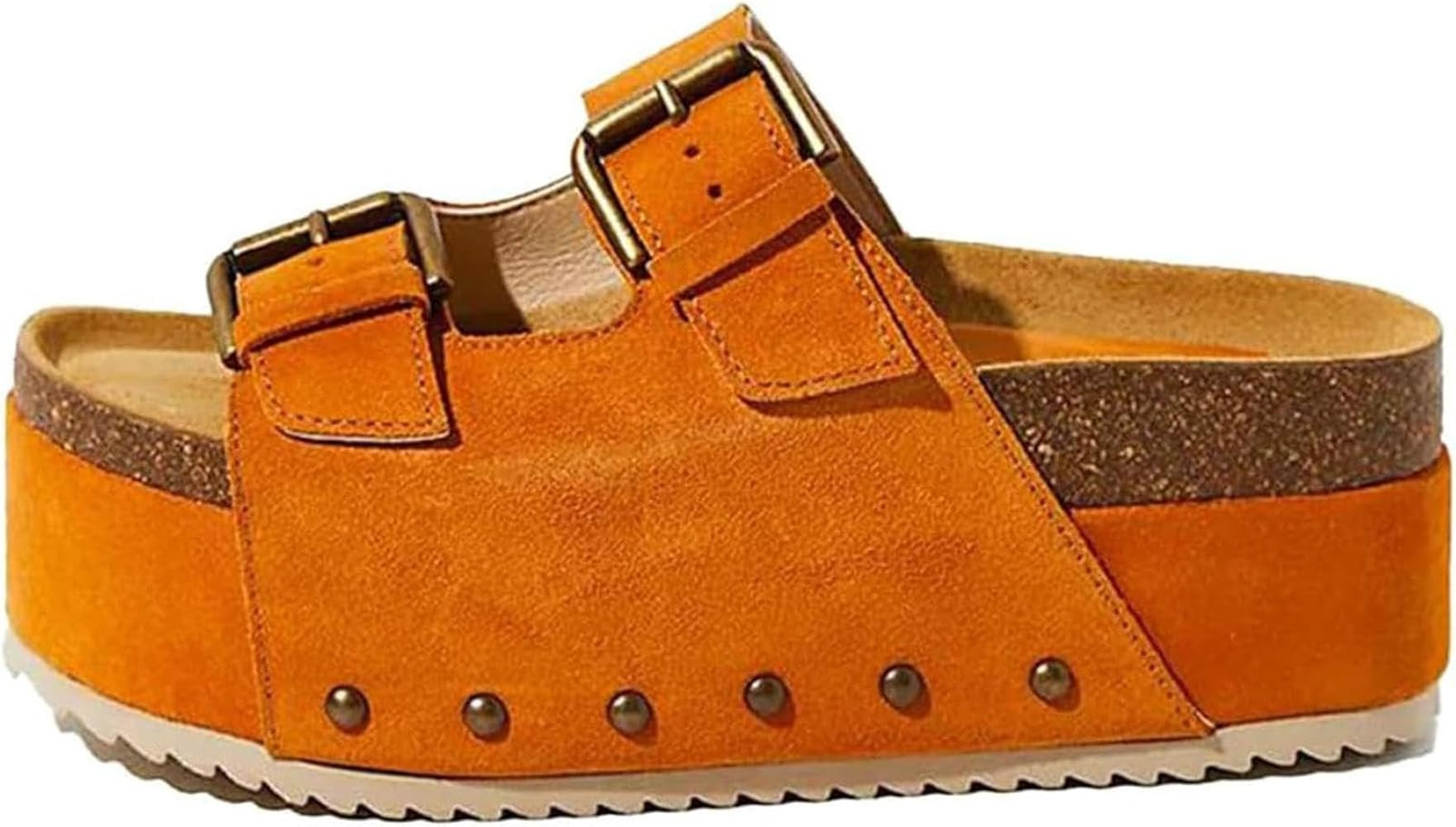 JORISTIMO Women's Cork Flatform Sandals Dual Buckled Band Suede Clogs Platform Slip On Sandals | Amazon (US)