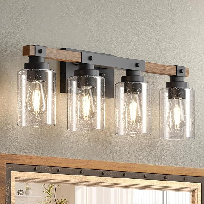 Amico Farmhouse Bathroom Vanity Light Fixtures,Rustic 4-Light Industrial Painted Wood Lights,Vint... | Amazon (US)